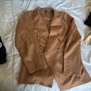 SHEIN Tan Double-Breasted Blazer